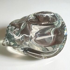 Vintage Indana Clear Art Glass Cat Kitten Candle Holder Paperweight Figurine